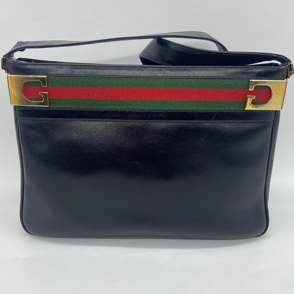 Vintage Gucci Leather Shoulder Bag with Sherry Strip - Picture 2 of 16